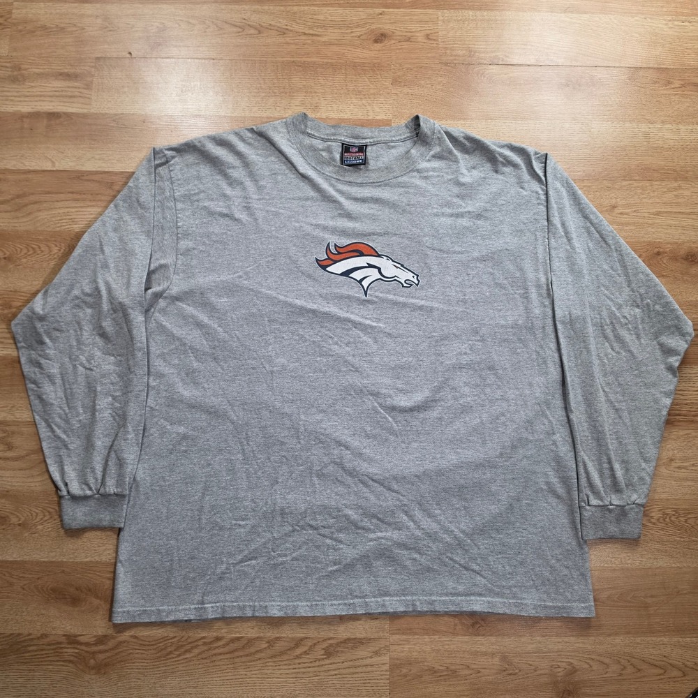 Vintage 90s Denver Broncos NFL Long Sleeve T Shirt Mens XXL Made USA Gray